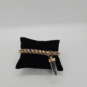 gold tone chain stretch bracelet with clear crystal charm